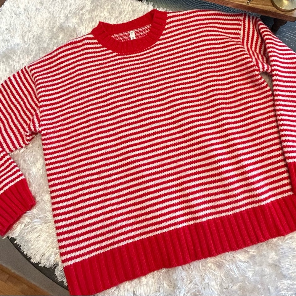 Super duper adorable red and white striped sweater! Size Large - Picture 3 of 12